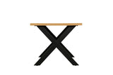 Natural Oak Dining Table Black Metal Cross Legs 140cm