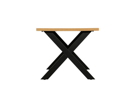 Natural Oak Dining Table Black Metal Cross Legs 140cm