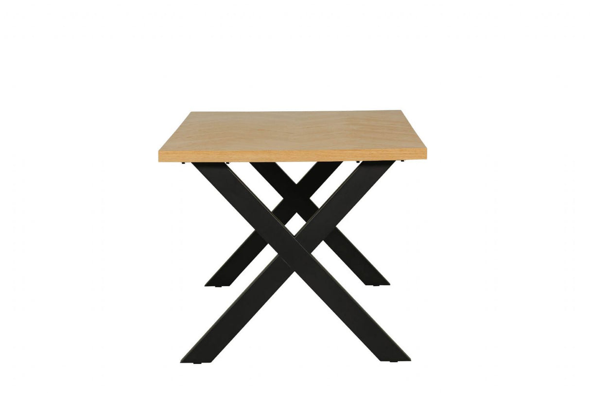 Natural Oak Dining Table Black Metal Cross Legs 140cm