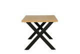 Natural Oak Dining Table Black Metal Cross Legs 140cm
