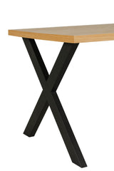 Natural Oak Dining Table Black Metal Cross Legs 140cm