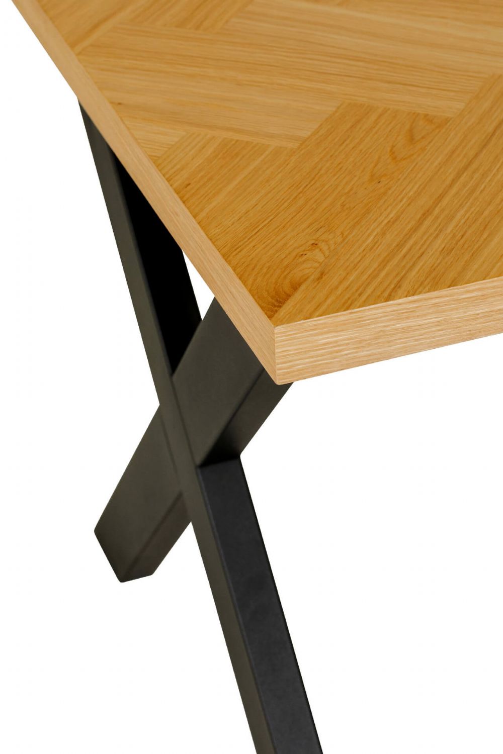 Natural Oak Dining Table Black Metal Cross Legs 140cm