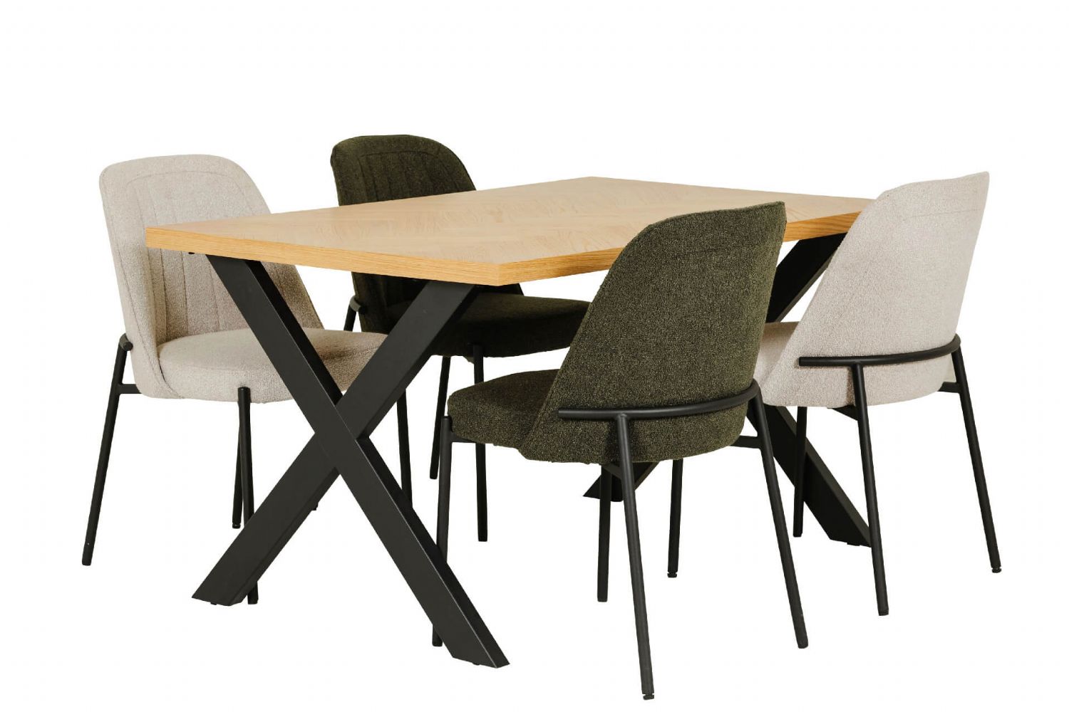 Natural Oak Dining Table Black Metal Cross Legs 140cm