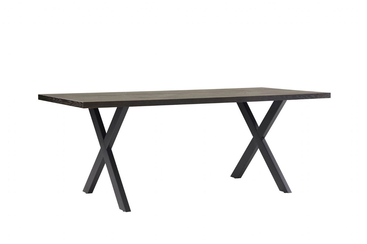 Smoked Oak Large Dining Table Cross Metal Legs 180cm