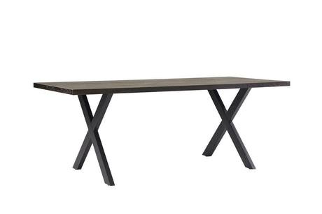 Smoked Oak Large Dining Table Cross Metal Legs 180cm