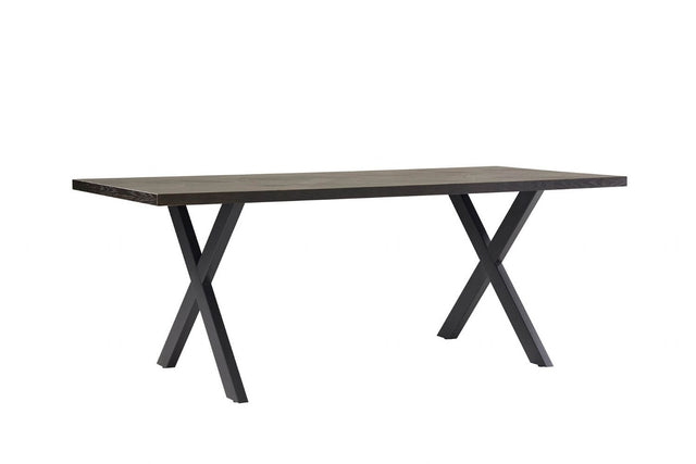 Smoked Oak Large Dining Table Cross Metal Legs 180cm