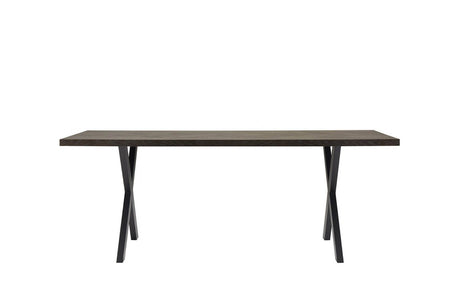 Smoked Oak Large Dining Table Cross Metal Legs 180cm