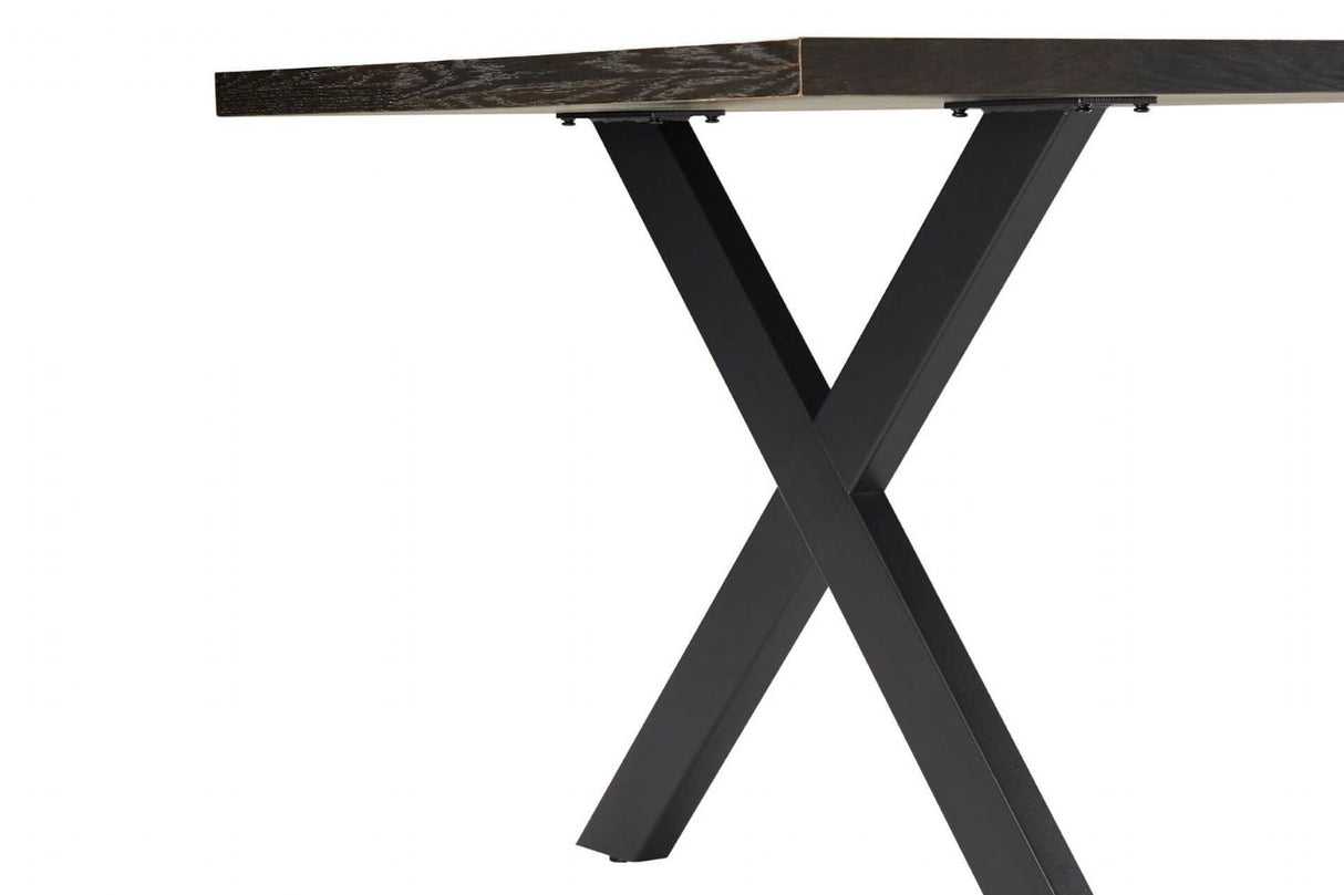 Smoked Oak Large Dining Table Cross Metal Legs 180cm