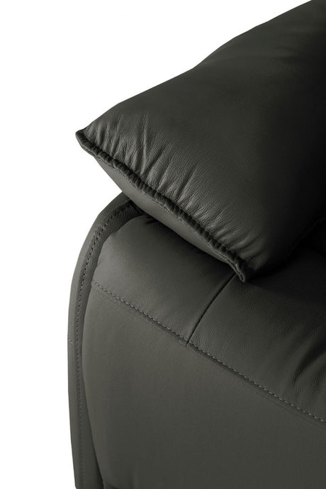 Dark Grey Leather 3 Seater Standard Back Sofa