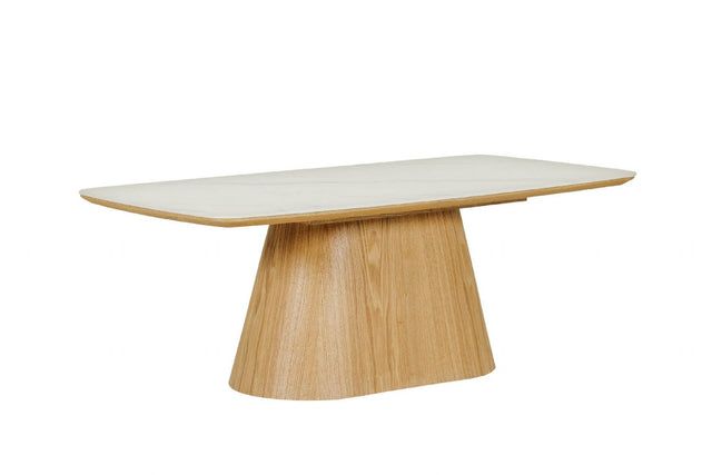 Sand Marble Effect Top Coffee Table with Wooden Base