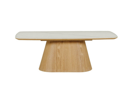 Sand Marble Effect Top Coffee Table with Wooden Base