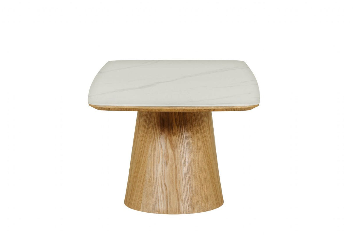 Sand Marble Effect Top Coffee Table with Wooden Base