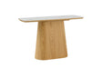Sand Marble Effect Top Console Table with Wooden Base
