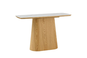 Sand Marble Effect Top Console Table with Wooden Base