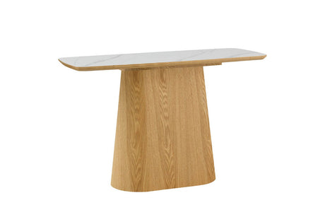Sand Marble Effect Top Console Table with Wooden Base