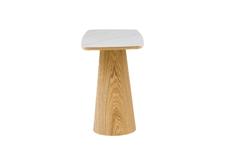 Sand Marble Effect Top Console Table with Wooden Base