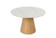 Sand Wood Small Round 120cm Dining Table Marble Effect Top