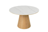 Sand Wood Small Round 120cm Dining Table Marble Effect Top