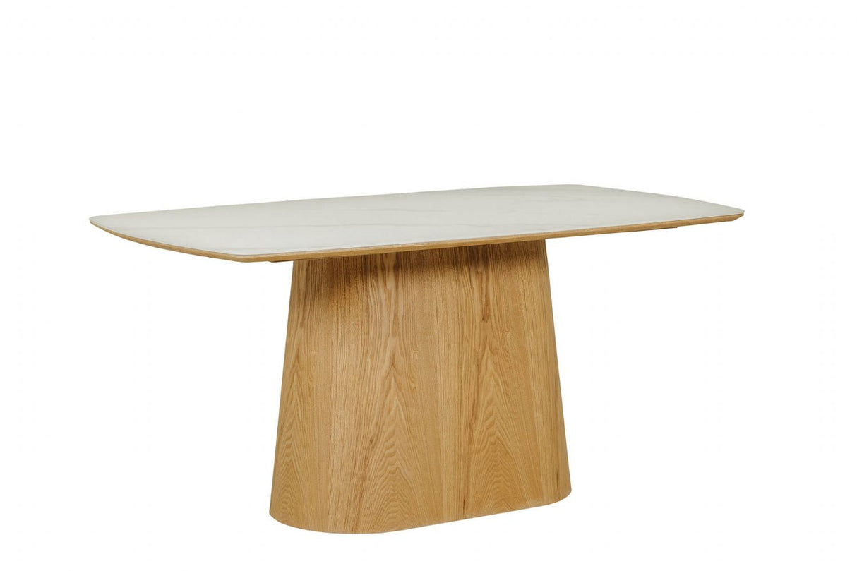Sand Marble Effect Top Rectangle Dining Table Oak Base 160cm