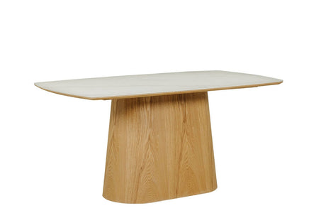 Sand Marble Effect Top Rectangle Dining Table Oak Base 160cm