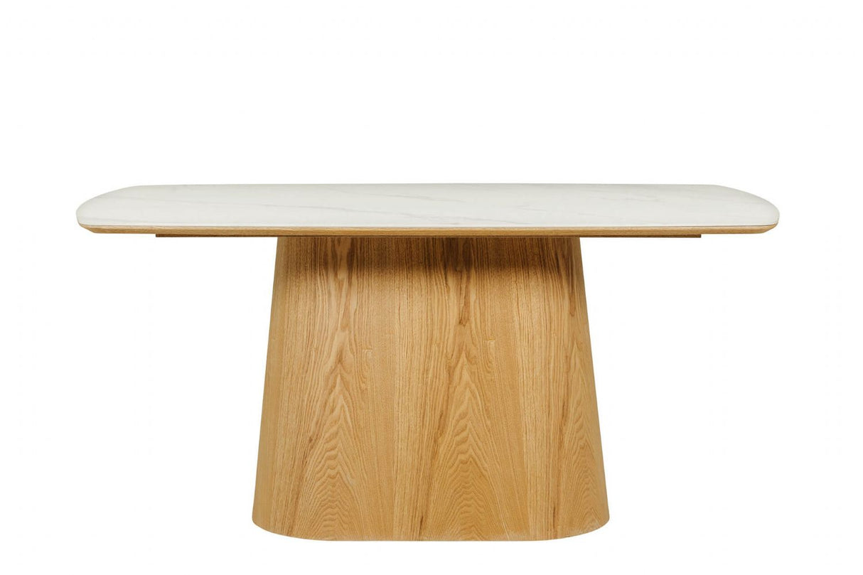 Sand Marble Effect Top Rectangle Dining Table Oak Base 160cm