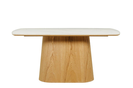 Sand Marble Effect Top Rectangle Dining Table Oak Base 160cm