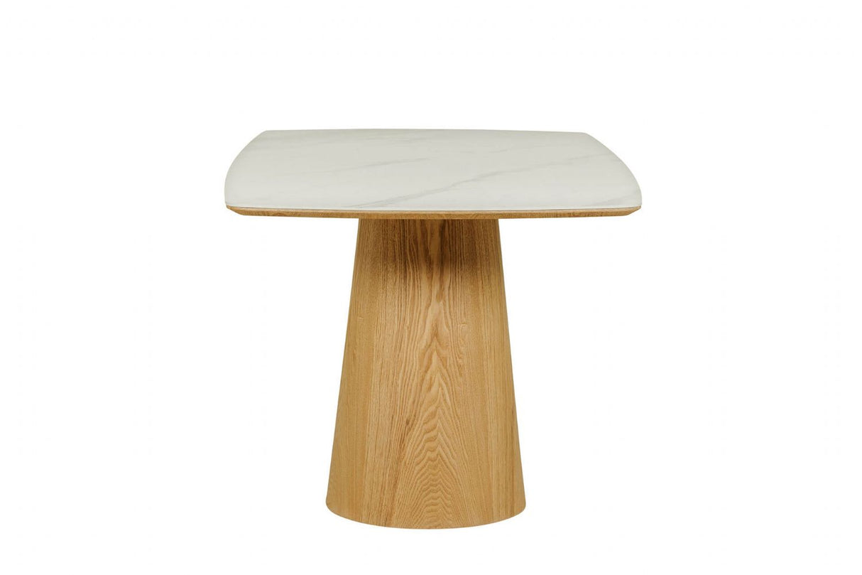Sand Marble Effect Top Rectangle Dining Table Oak Base 160cm