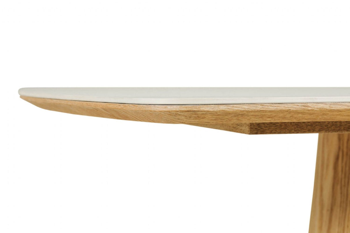 Sand Marble Effect Top Rectangle Dining Table Oak Base 160cm