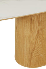 Sand Marble Effect Top Rectangle Dining Table Oak Base 160cm