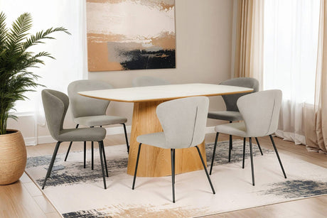 Sand Marble Effect Top Rectangle Dining Table Oak Base 160cm