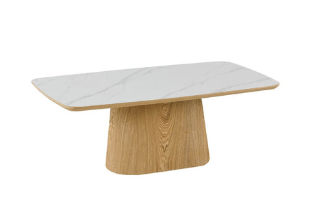 Marble Patterned Ceramic Large Dining Table Sand Wood Base