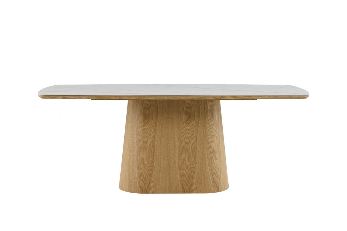 Marble Patterned Ceramic Large Dining Table Sand Wood Base