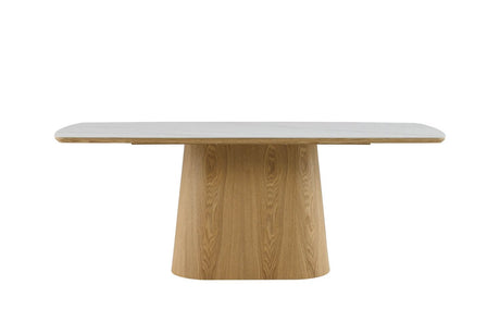 Marble Patterned Ceramic Large Dining Table Sand Wood Base