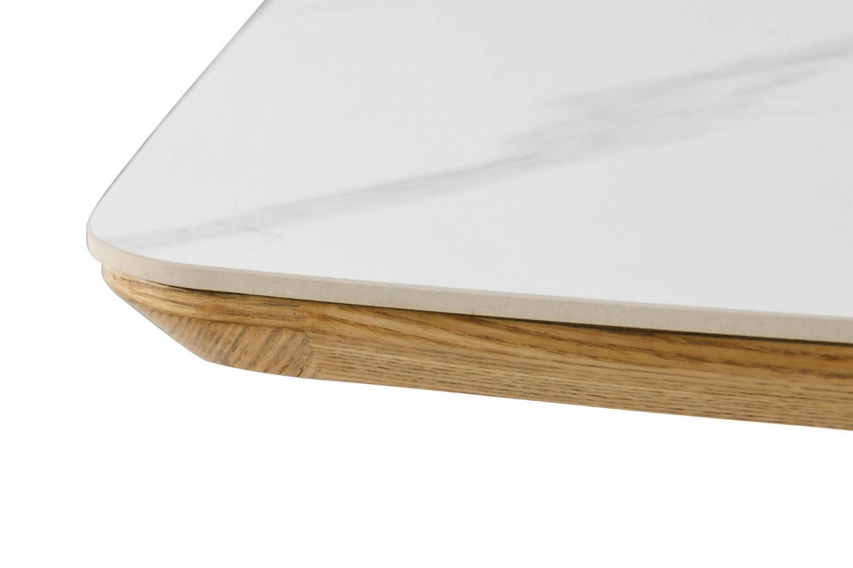 Marble Patterned Ceramic Large Dining Table Sand Wood Base