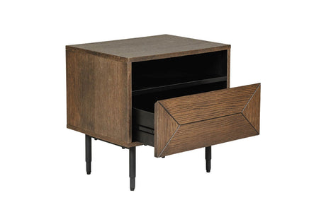 Brown Smoked Oak Wooden Bedside Table with Drawer