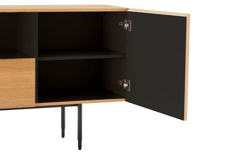 Natural Oak 2 Door 1 Drawer Geometric Large Wide Sideboard