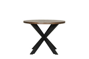 Smoked Oak Round Dining Table Metal Cross Legs 100cm