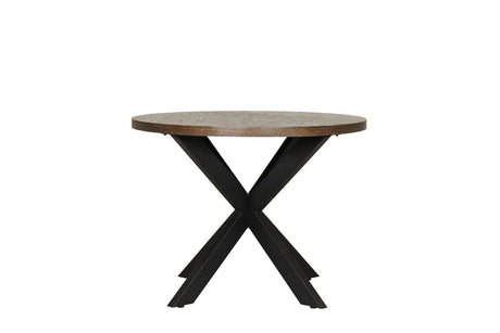 Smoked Oak Round Dining Table Metal Cross Legs 100cm