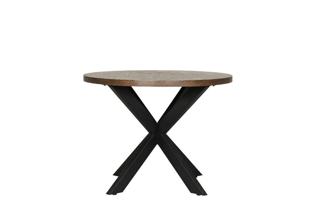 Smoked Oak Round Dining Table Metal Cross Legs 100cm