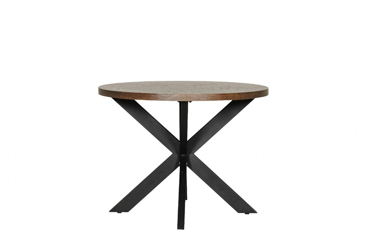 Smoked Oak Round Dining Table Metal Cross Legs 100cm