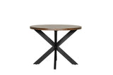 Smoked Oak Round Dining Table Metal Cross Legs 100cm