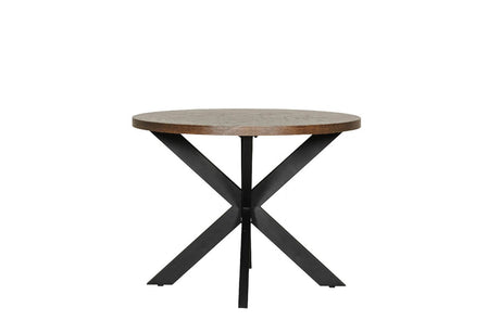 Smoked Oak Round Dining Table Metal Cross Legs 100cm