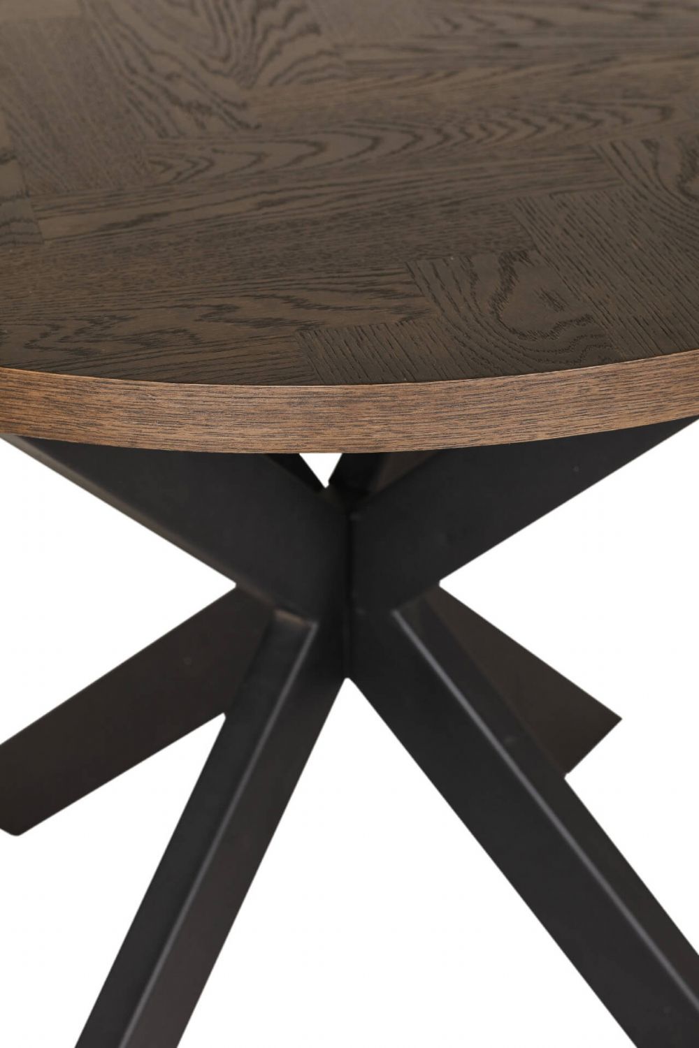 Smoked Oak Round Dining Table Metal Cross Legs 100cm