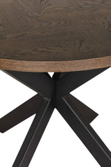 Smoked Oak Round Dining Table Metal Cross Legs 100cm