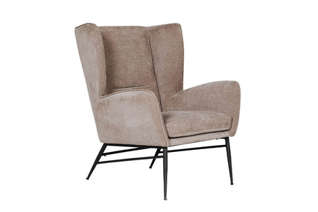 Mink Fabric Accent Wing Back Chair with Black Metal Legs