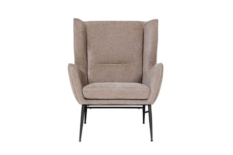 Mink Fabric Accent Wing Back Chair with Black Metal Legs