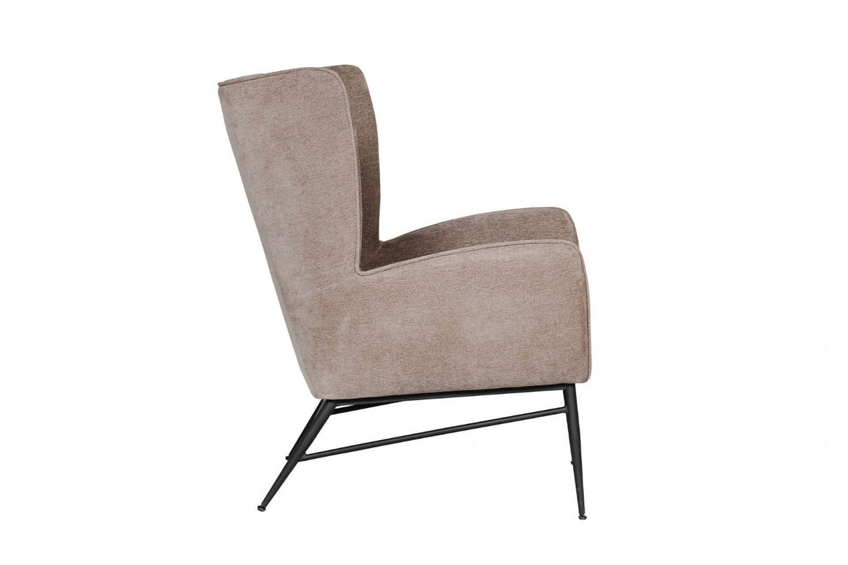 Mink Fabric Accent Wing Back Chair with Black Metal Legs