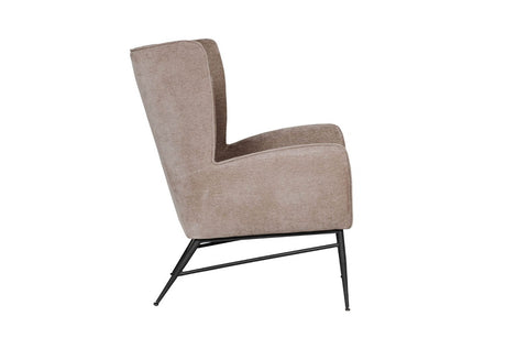 Mink Fabric Accent Wing Back Chair with Black Metal Legs