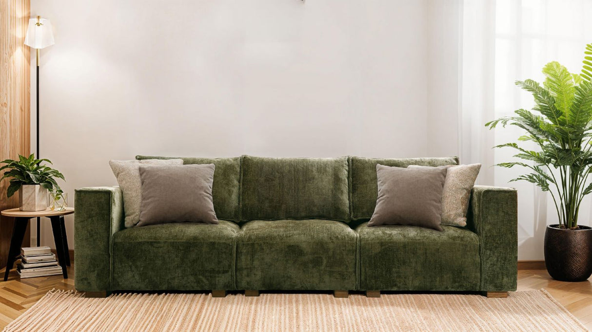 Olive Green Chenille Fabric Modular Armless Sofa