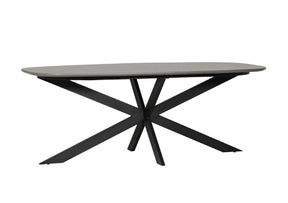 Large Smoked Oak Oval Dining Table Metal Cross Legs 200cm